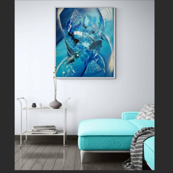 Artiste française toile bleue et blanc unique